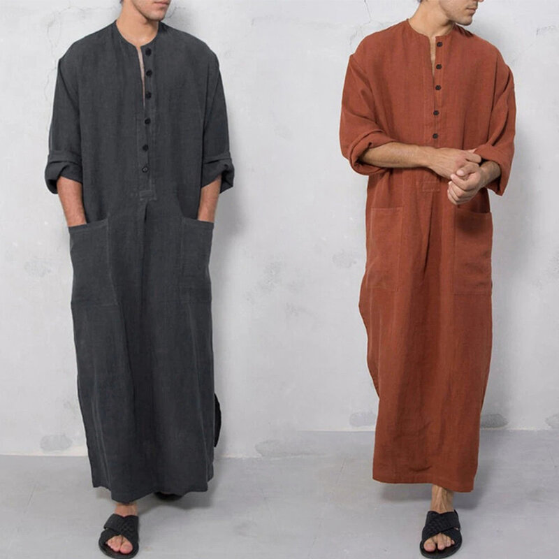 Brand New Mens Robe Long Dress Fashion Gown Jubba Kaftan Long Sleeve Muslim M~3XL Soft Solid Color Summer Thobe