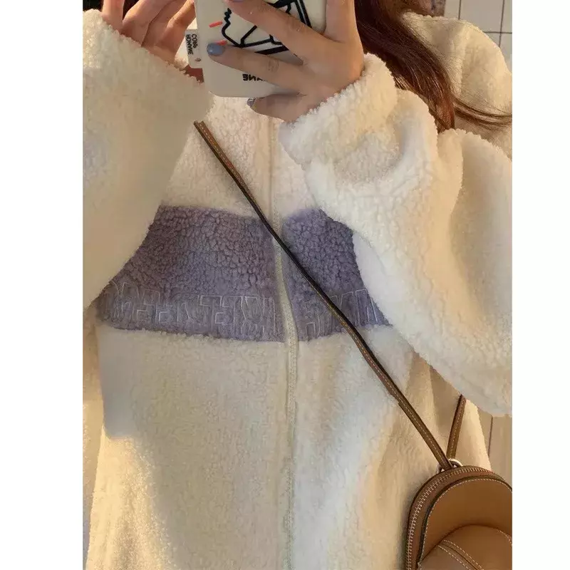 Abrigo de lana de cordero para mujer, chaqueta gruesa de manga larga con cremallera, holgada, de terciopelo, cálida, a la moda, para invierno, 2023