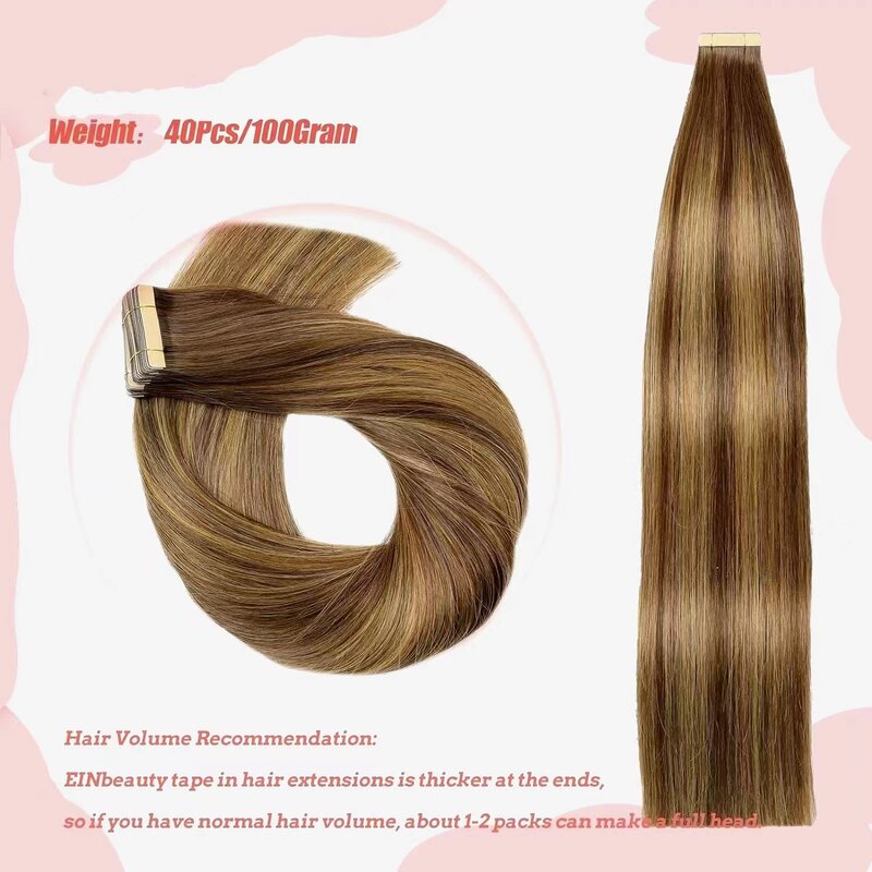 Extensiones de cabello humano brasileño sin costuras, cinta lisa P4/27, Natural, trama de piel, extensión de cabello para salón