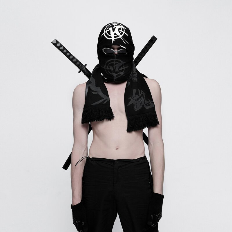 Модный креативный вязаный женский шарф Goth полосатый самурайский меч мужской зимний платок-фартук черная кисточка светящийся Y2K Kpop