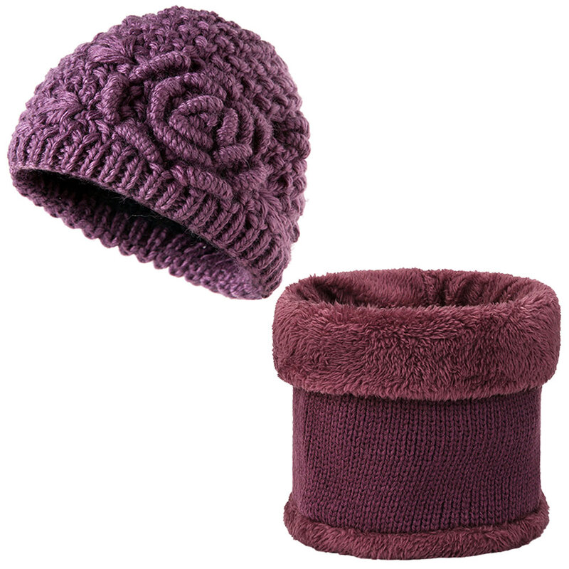 ニットの冬用帽子とスカーフのセット,女性用の通気性のあるコーラルキャップ,おばあちゃんのギフト用の厚いぬいぐるみキャップ,2022