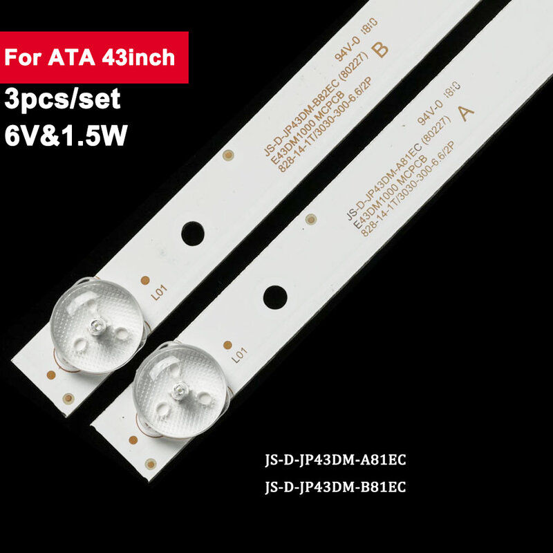 3 buah/set Strip lampu latar LED 43 inci 828mm Untuk ATA 8ELD + 8LED DM TCL T43 E43DM100 JS-D-JP43DM-B81EC JS-D-JP43DM-A81EC
