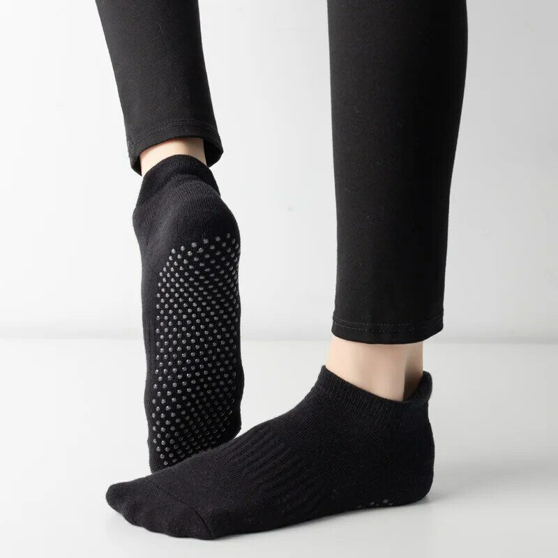 Women Yoga Socks Fitness Pilates Barre Gym Sports Dance Anti Slip Grip Silicone Towel Bottom Breathable Cotton Socks