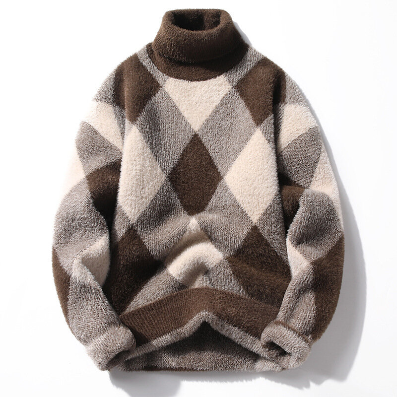 Suéteres cálidos de cuello alto para hombre, abrigo grueso informal, ropa de invierno