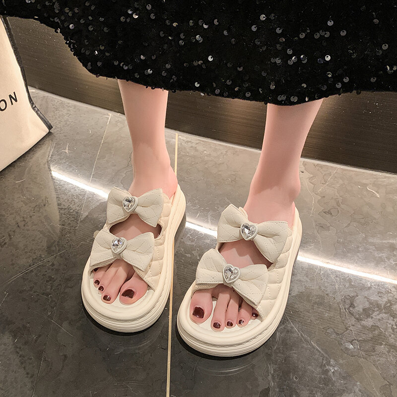 Platform Women Shoes Flats New Butterfly Knot 2024 Summer Casual Outdoor Fashion Casual Comfortable Solid Color Women's Slippers