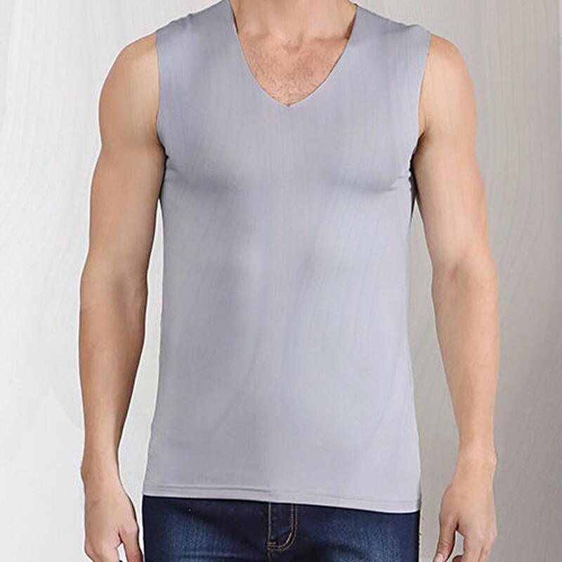 M-5XL masculino verão casual colete sem mangas com decote em v gelo seda colete t-shirts tanque superior respirável esportes undershirt ginásios correndo colete