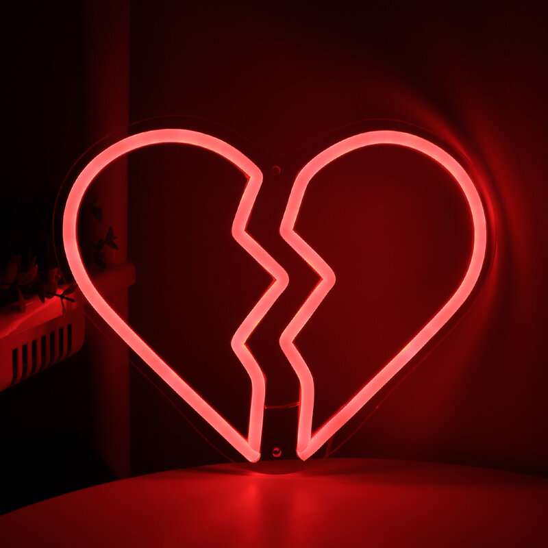 1szt Broken Heart Artist LED Wall Neon USB Power 5V Niskonapięciowe bezpieczne światło nocne do dekoracji pubu w sklepie Bar 10.2''*8.23''