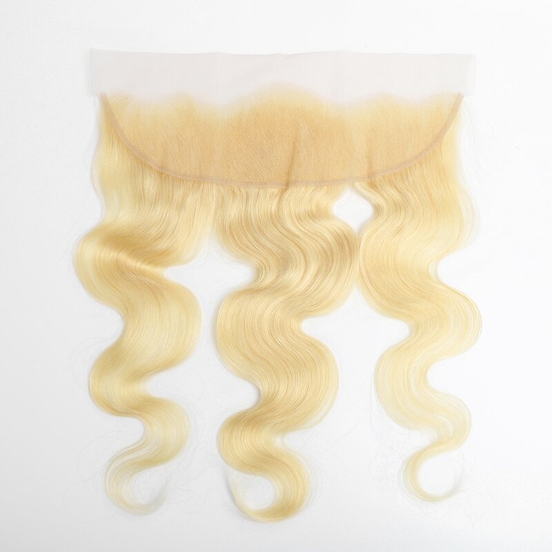 Newmi-extensiones de pelo postizo con encaje Frontal, accesorio de cabello humano con cierre Frontal de encaje transparente, línea de pelo Natural, color rubio 13x4, 4x4, 613