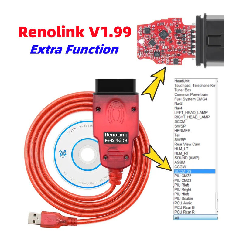 Renolink V1.99 V1.98 Obd2 Diagnostische Interface Voor Renault D-Acia Ecu Programmeur Reset Toets Codering Uch Match Dashboard Tool