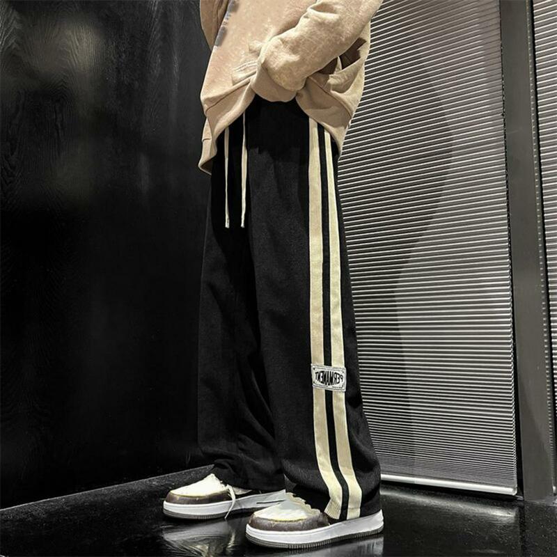 Pantalones de chándal informales con cordón para hombre, pantalones de chándal con pierna ancha, diseño de rayas Retro, cómodos, elásticos, elegantes