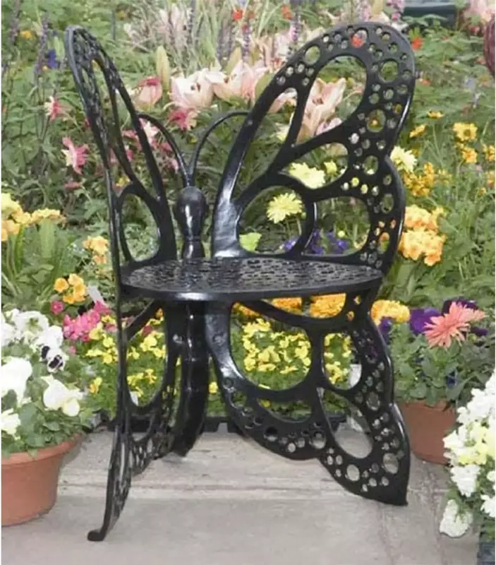 เก้าอี้สวนผีเสื้อโลหะโบราณสีดำ
