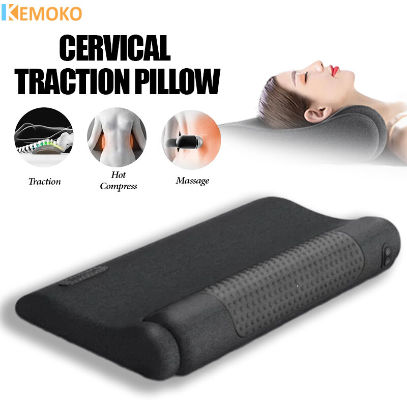 Almohada de masaje eléctrico para el cuello, cojín de diseño de compresión caliente para proteger la tracción de la columna Cervical, almohada para dormir, masajeador