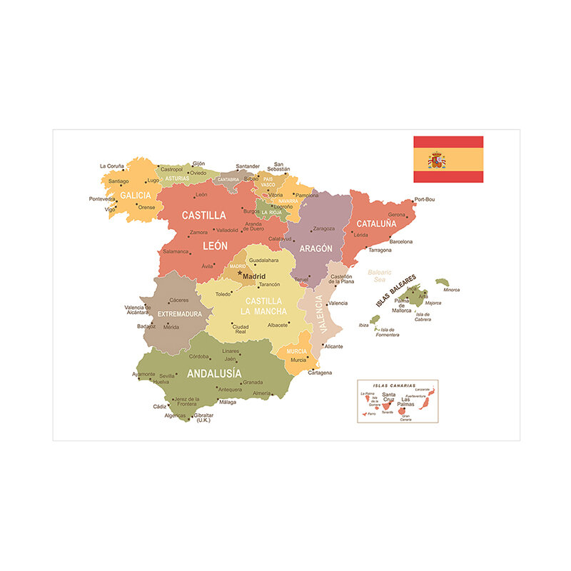 100*70ซม.พับสเปรย์ World แผนที่สเปนภาพพื้นหลังผ้าตกแต่งบ้านโรงเรียนในสเปน