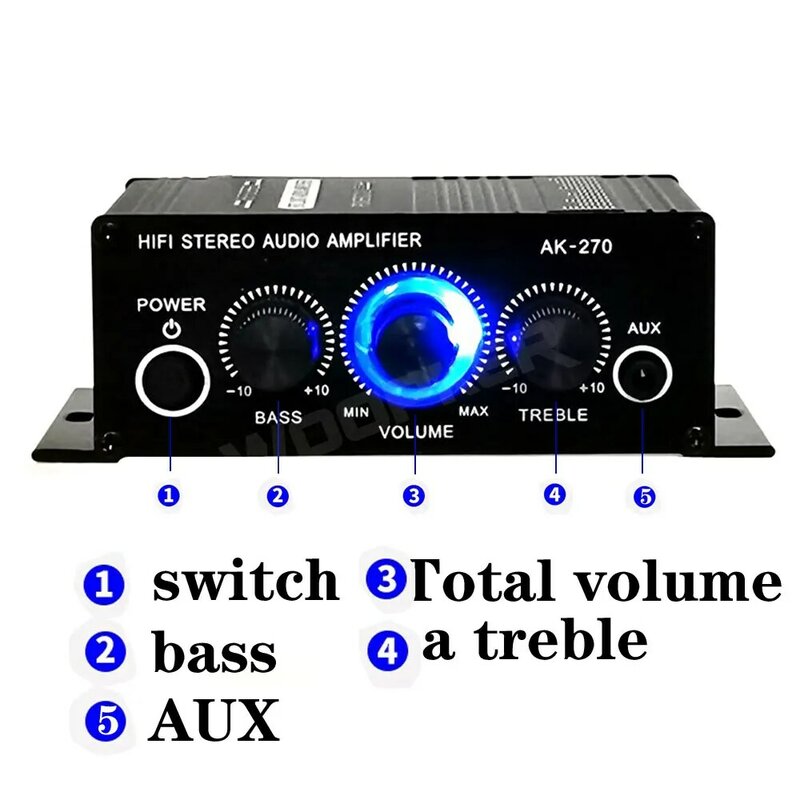 AK-270 HIFI amplificatore canale 2.0 Audio Stereo amplificatore Audio Bass Trebl per sistema Audio Home Theater