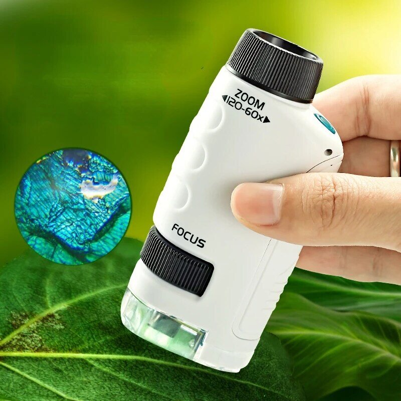 Kids Portable Microscope Biological Educational Toys For Children Home School Science Kit LED Light 60X-120X STEM Gift Magnifier