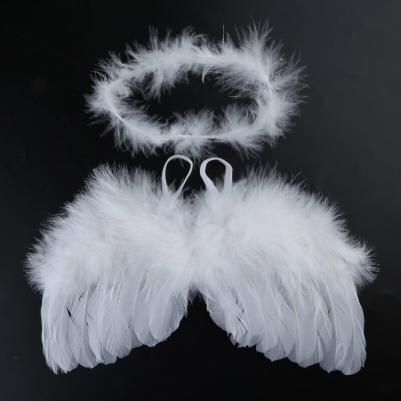 2 Teile/satz Neugeborenen Fotografie Requisiten Engel Feder Flügel Haarband Kopfschmuck Outfits Dekor Baby Weiß Engel Flügel