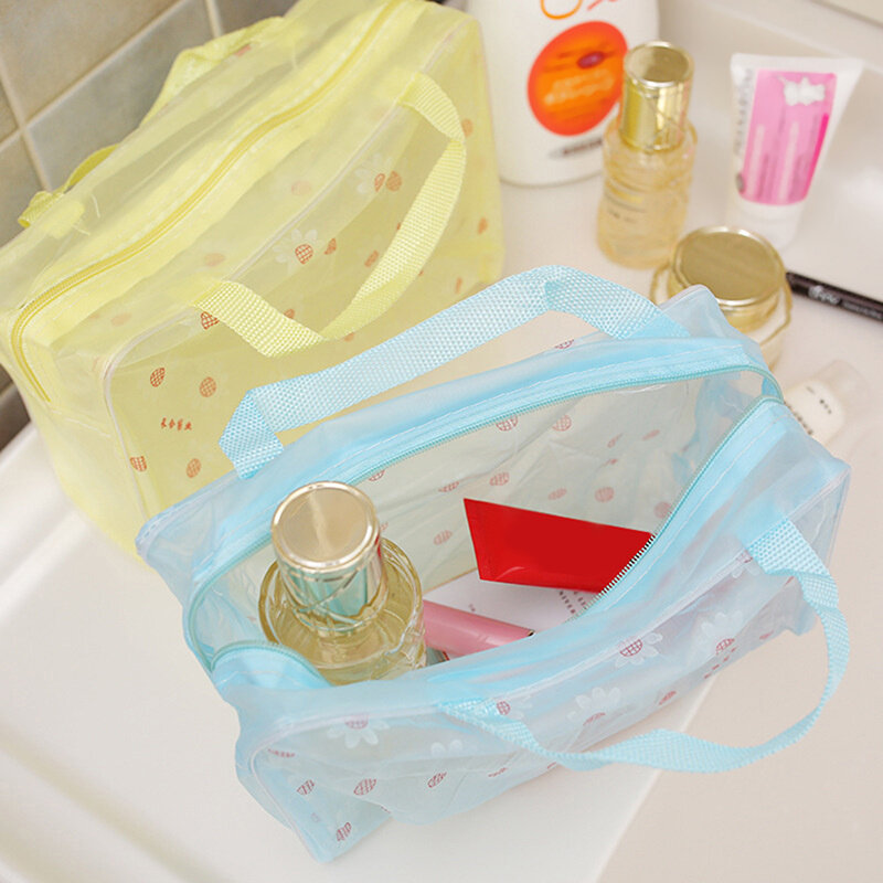 Tas penyimpanan kosmetik PVC anti air untuk wanita, 1 buah tas penyimpanan kosmetik bunga transparan, tas Makeup, tas mandi terkompresi, tas tamasya rumah