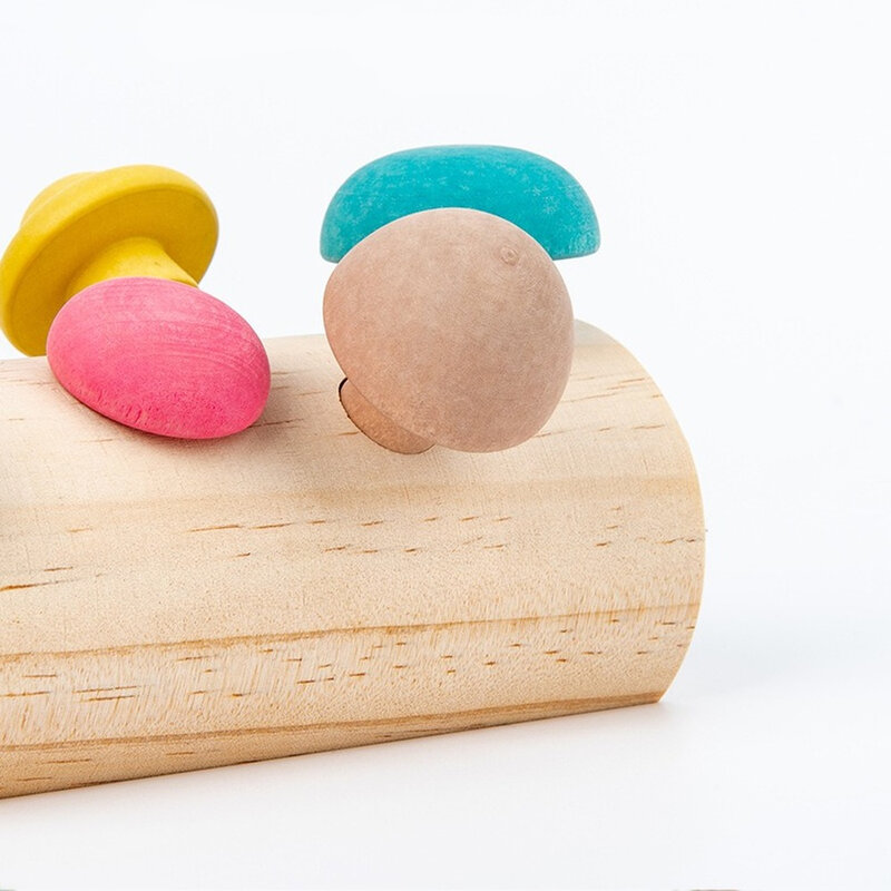 Bloques de madera Montessori para bebés, juego de recolección de setas de colores del arcoíris, juguetes educativos, ensamblaje con formas, ideal para el desarrollo del bebé