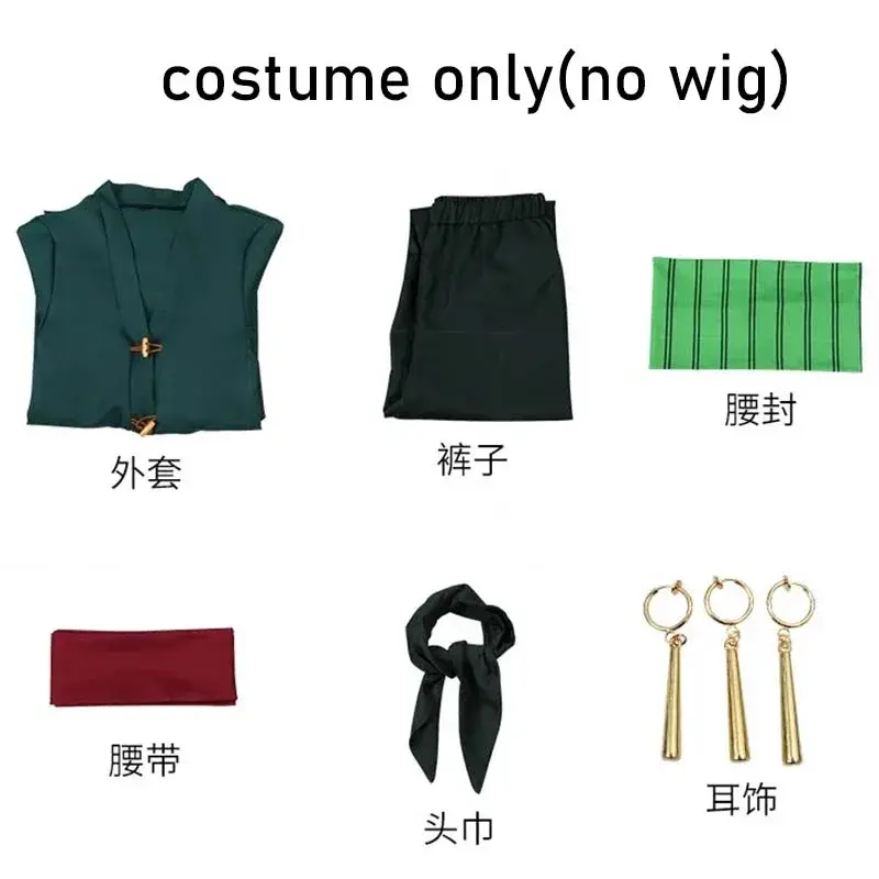 Roronoas kostum Cosplay Kimono Anime jubah Zoro jubah seragam Halloween pakaian dengan Anting untuk Comic Con Cosplay