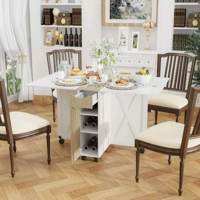 طاولة طعام قابلة للطي مع أدراج ، طاولة مطبخ ، تخزين ورفوف ، أثاث غرفة خشبي ، مساحة صغيرة
