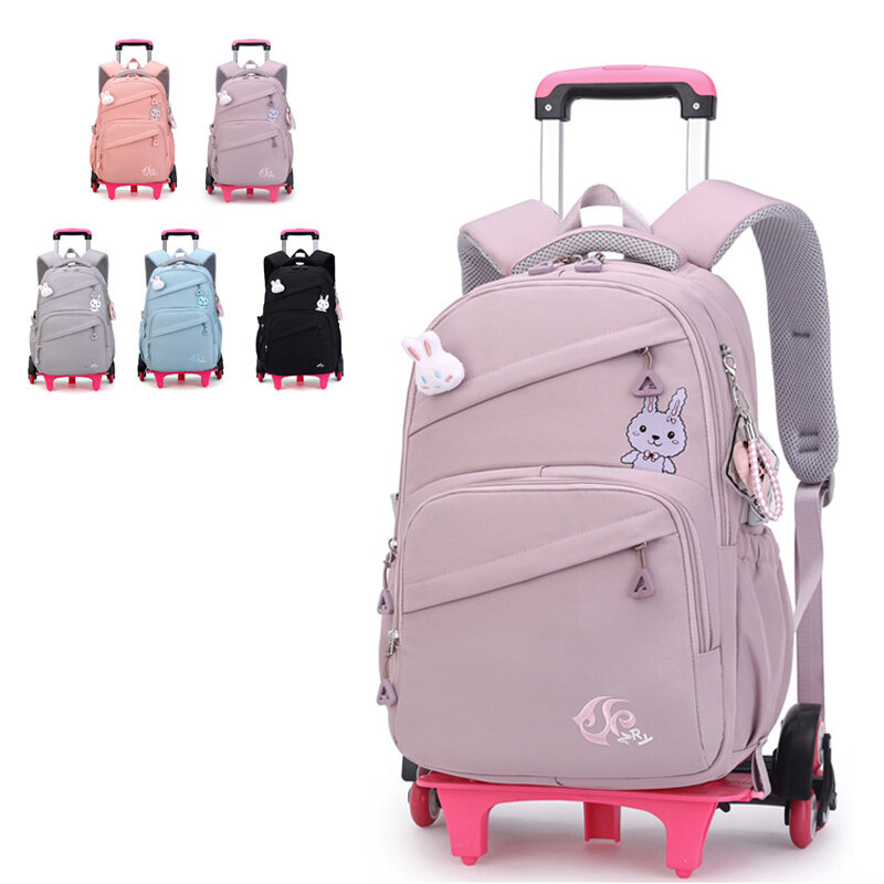 Школьный рюкзак на колесиках для девочек, школьный ранец на колесиках, сумка-тележка, студенческий дорожный портфель на колесиках
