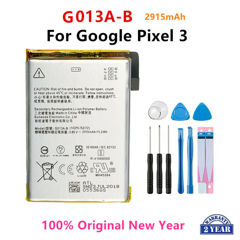 Batería de repuesto para teléfono móvil, pila original de 100% mAh, para Google Pixel 3, Pixel3, última producción, original, herramientas, G013A-B, 2915