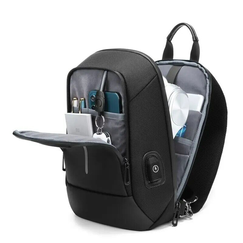 حقيبة صدر ضد السرقة للرجال ، حقائب كتف ، شحن USB ، حزمة متقاطعة مع الجسم ، مدرسة ، رحلة قصيرة ، حقيبة أكسفورد للرجال