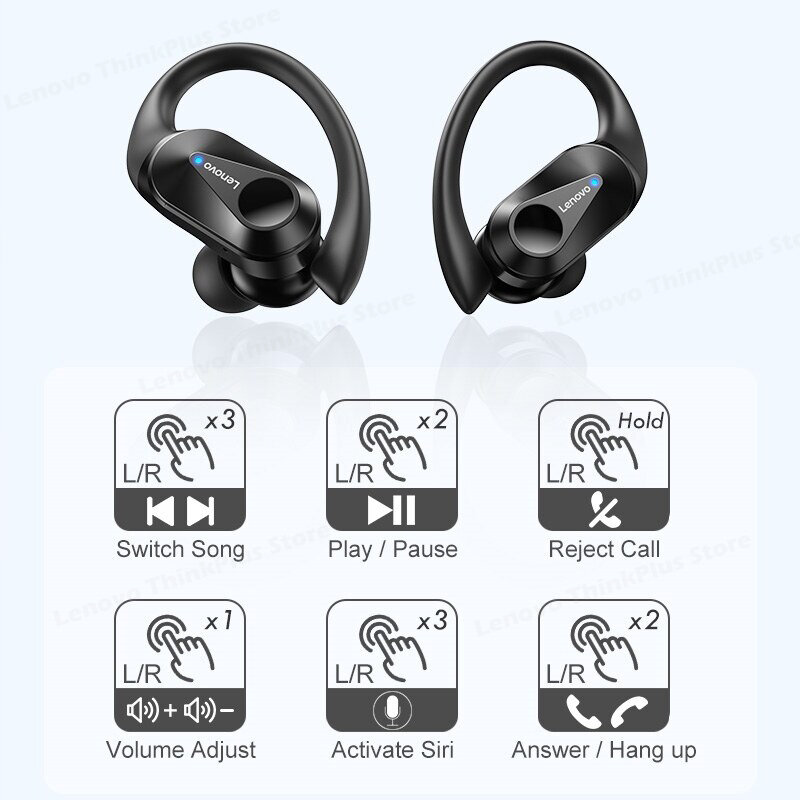 Lenovo LP75 earphone olahraga TWS baru headphone nirkabel Bluetooth 5.3 earbud pengurang kebisingan Stereo HiFi tahan air dengan mikrofon