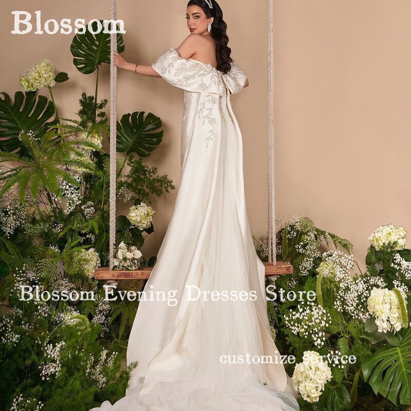 Gaun pernikahan, payet dari bahu manik-manik mewah gaun pernikahan putri duyung ekor panjang Arab kelas atas gaun pengantin kustom gaun pesta pernikahan