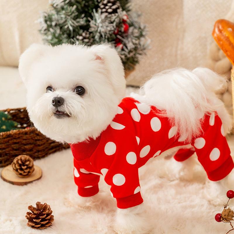 Fleece Dog Pajamas Holiday Warm Dotted Santa Claus Christmas Dog Costumes Jumpsuit Pet Clothes Cute Costume Puppy jacket Outfits