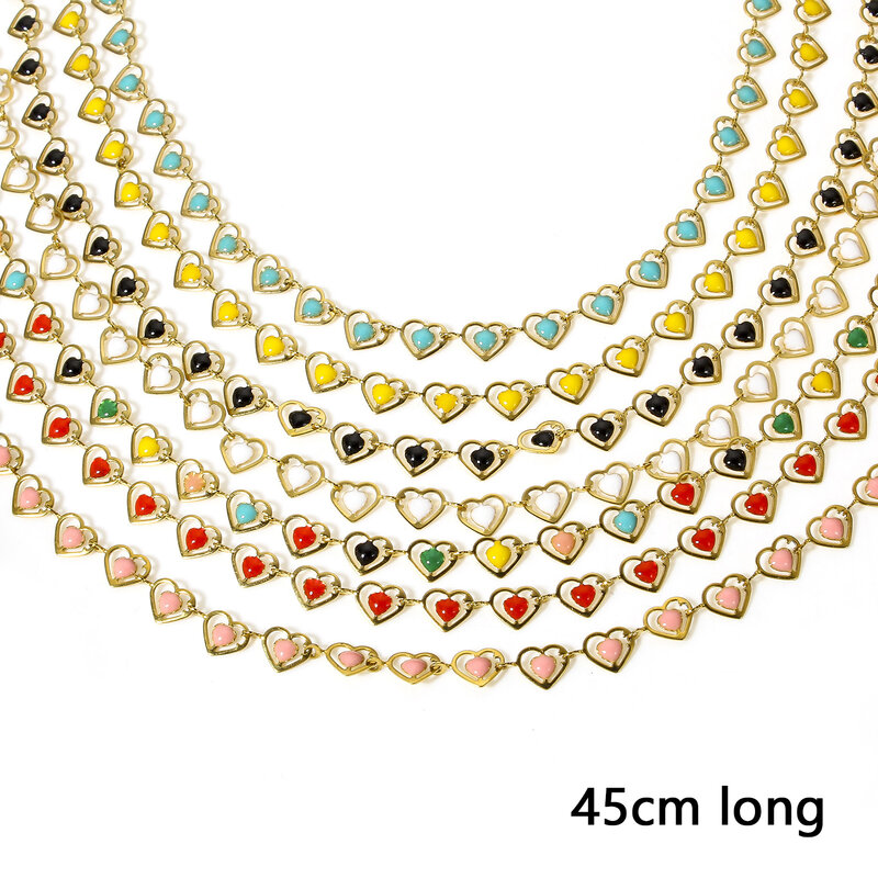 Ожерелье из нержавеющей стали 304, 1 шт., разноцветная двухсторонняя эмалированная цепочка в форме сердца для женщин, Ранняя бижутерия, подарок, длина 45 см