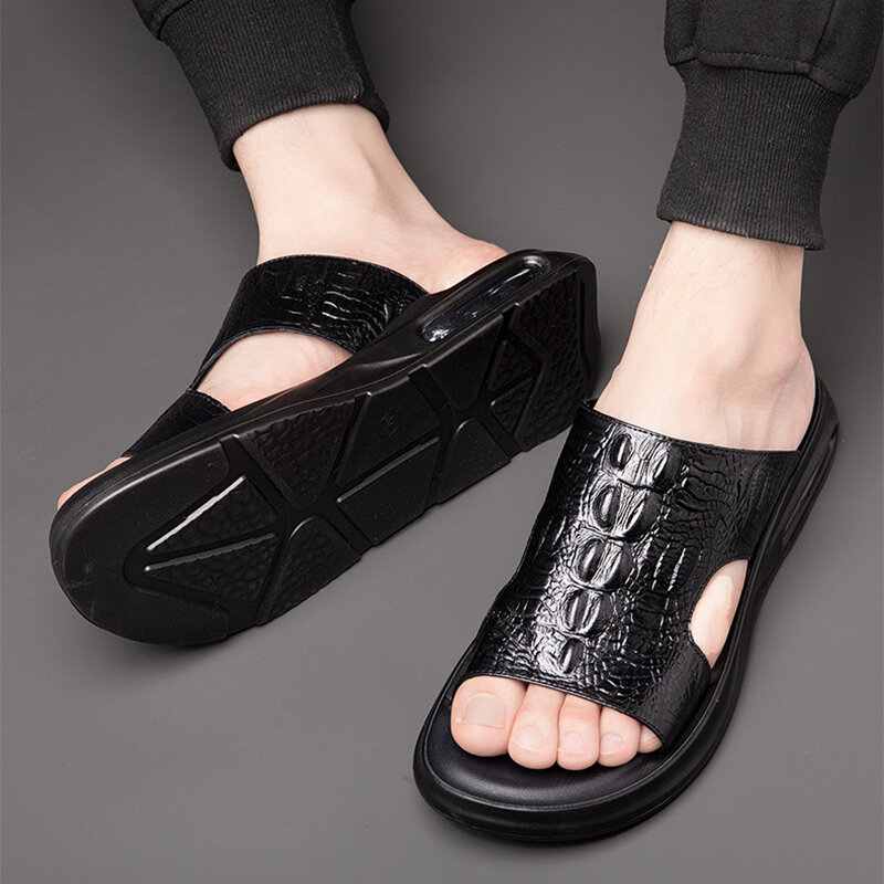 Chinelos de couro antiderrapante de microfibra masculino, chinelos de lazer, sapatos de rua leves, sandálias verão, qualidade
