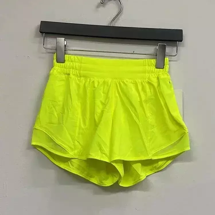 Shorts Esportivos de Ioga Limão para Mulheres, Shorts de Treino, Bolso Lateral com Zíper, Leve, Respirável, Controle de Barriga