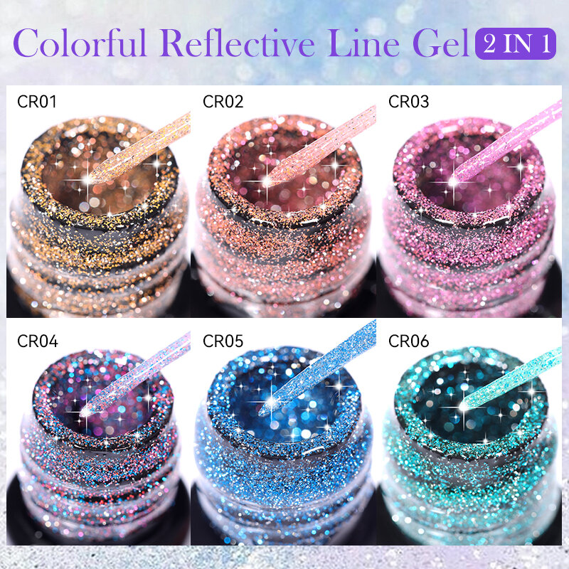 LILYCUTE 5ml Gold Reflective Glitter Liner Gel Nail Polish Superflash Spark French Style Pull Line Graffiti Painting Stripe Gel