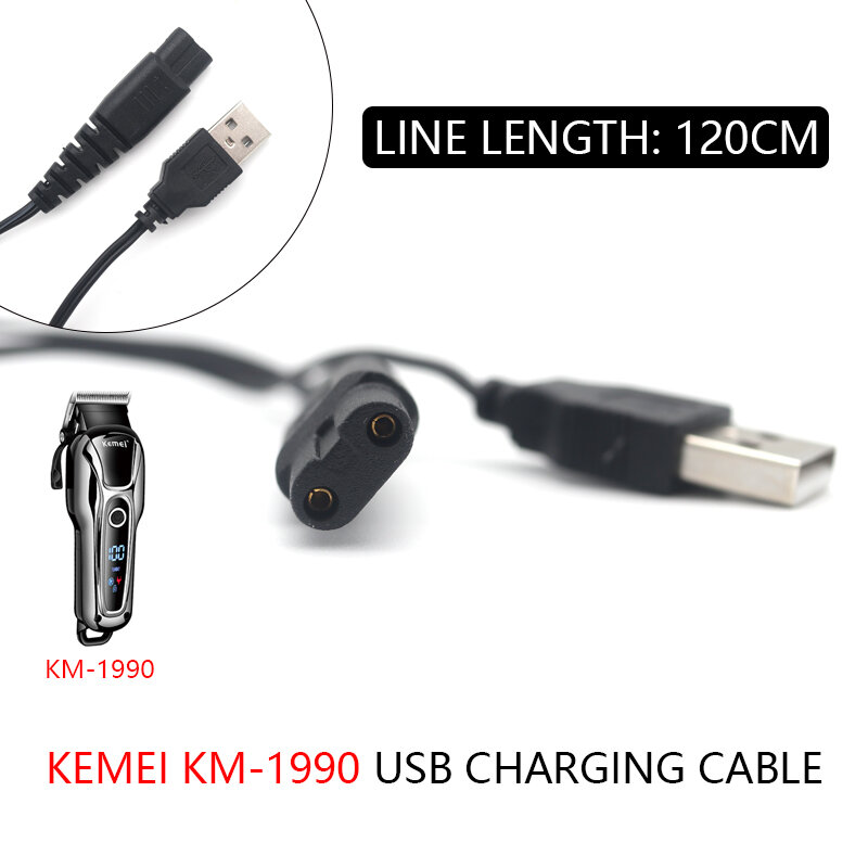 KEMEI-Cable de carga USB para cortadora de pelo profesional, Cable de alimentación, accesorios de peluquero, compatible con KM-1990