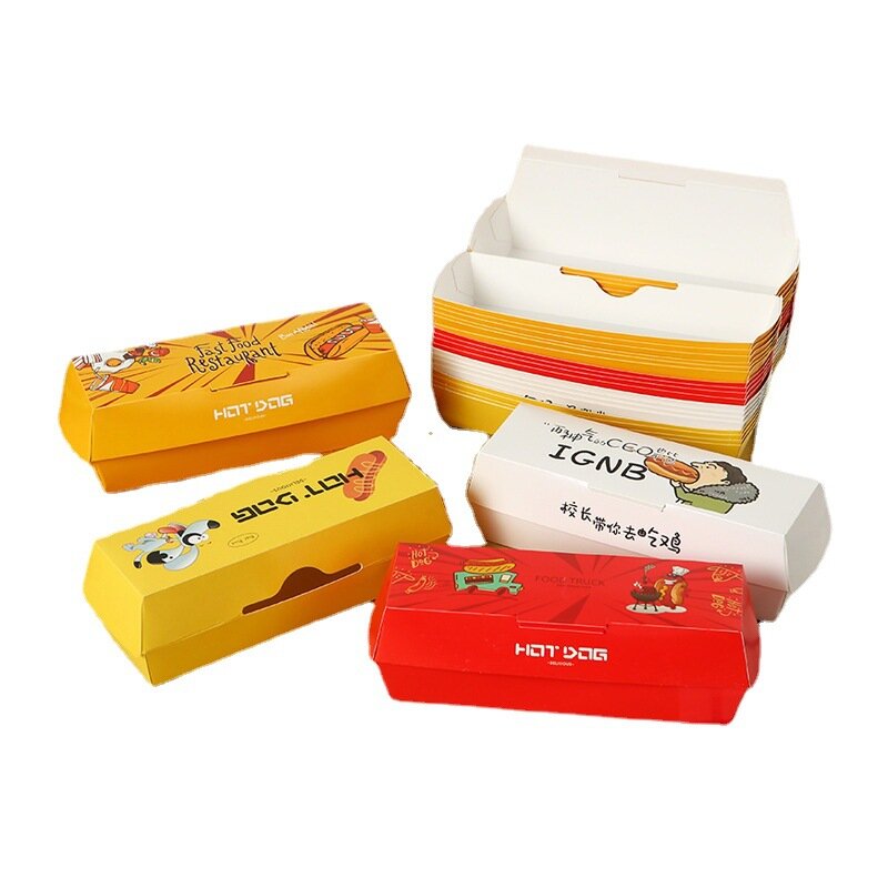 Papel longo Take Away Hot Dog Box, descartável, comestível, produto personalizado, logotipo personalizado