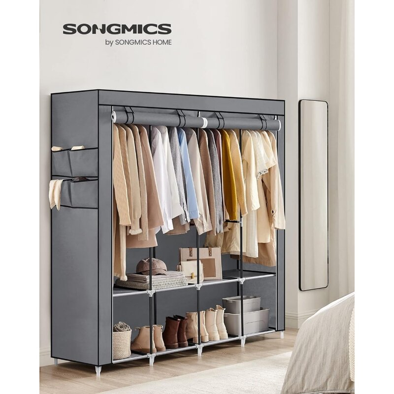 Portable Closet, Wardrobe Closet Organizer with Cover, 4 Hanging Rods and Shelves, 4 Side Pockets, Large Capacity for Bedroom
