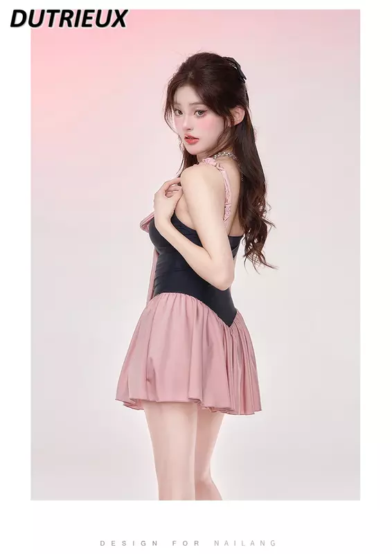 2024 letni nowy strój kąpielowy damski czarny różowy Bowknot czyste pragnienie dziewczyna sukienka typu anty-ekspozycja śliczny Slim-Fit gorąca wiosna stroje kąpielowe