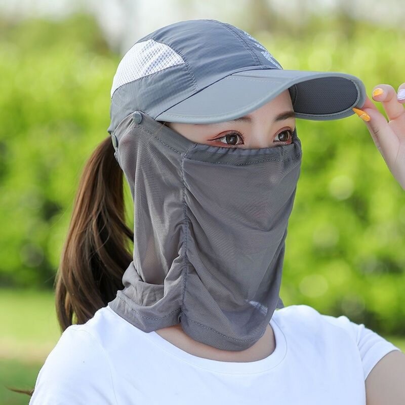 Outdoor Neck Protection Sun Cap, Quick Drying Sunshade Hat, Beach Cycling, Escalada, Removível Face Shield, Aba Larga, Mulheres, Homens