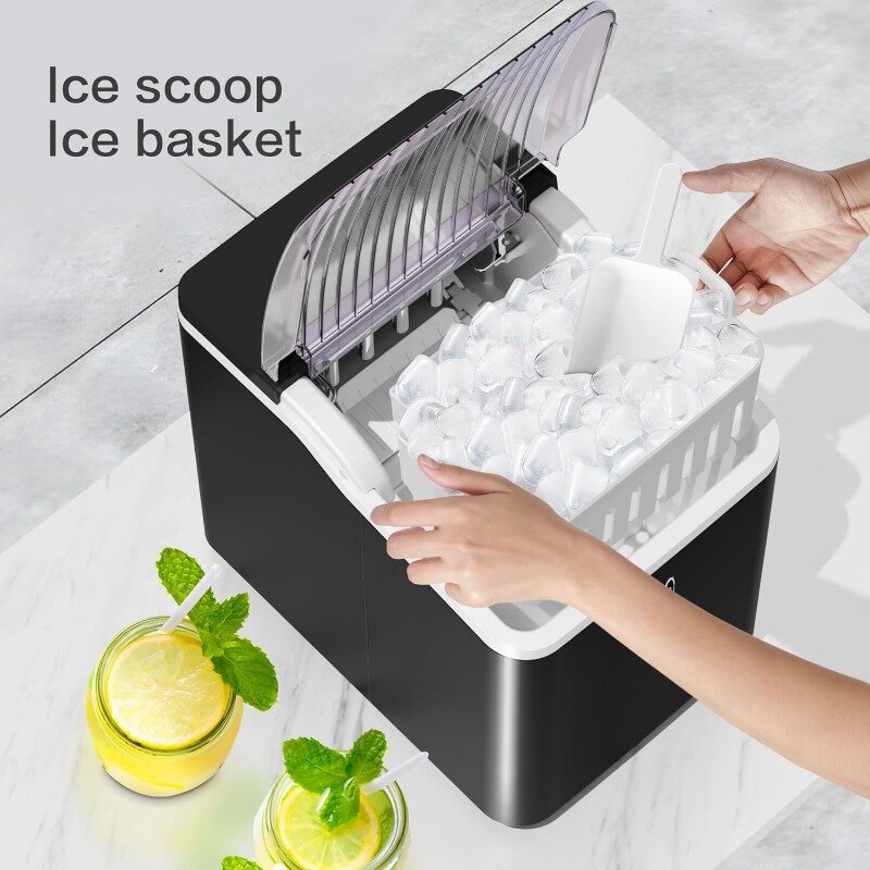 Top per la produzione di ghiaccio autopulente portatile compatto, prepara 9 cubetti in 8 minuti, con paletta per il ghiaccio/cestino per il ghiaccio