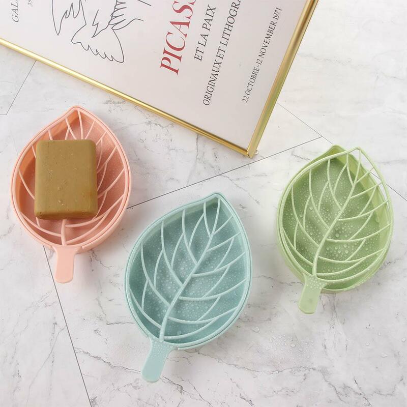 Shower Bath Fast Drying Plastic Easy to Clean Leaf Shaped Draining Rack Sponge Holder Soap Dish Soap Container Box