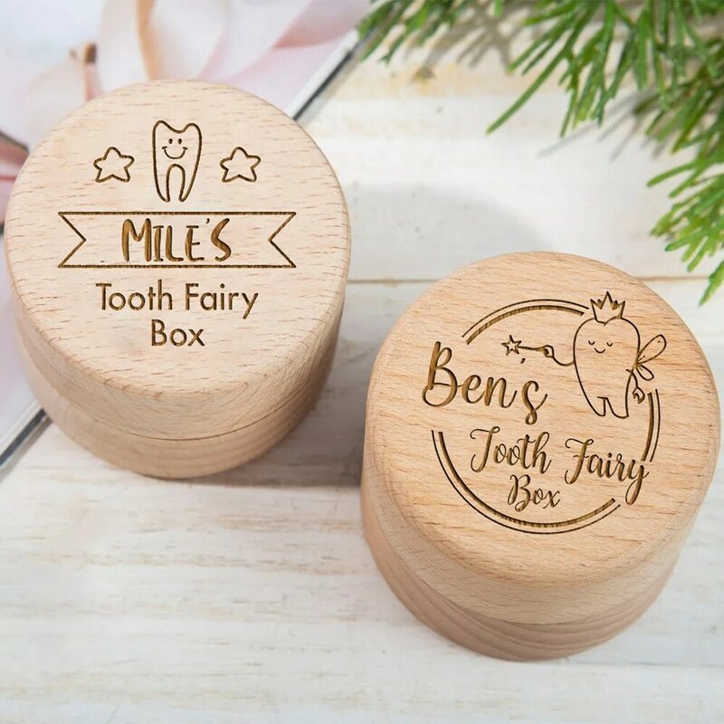 赤ちゃんの木製の歯が生えるボックス,子供の名前の記念品を刻印するための歯の保存のためのパーソナライズされたボックス