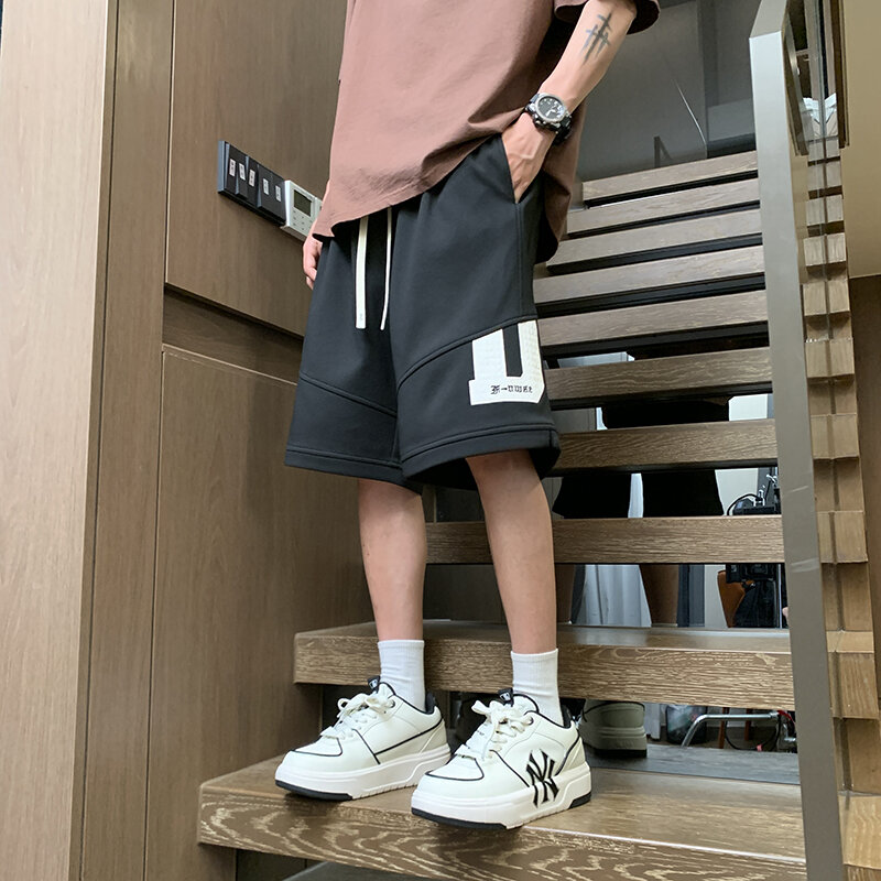 Short estampado de espuma masculino, calça curta simples que combina tudo, calça coreana de cintura alta, streetwear chique, lazer, verão, chique