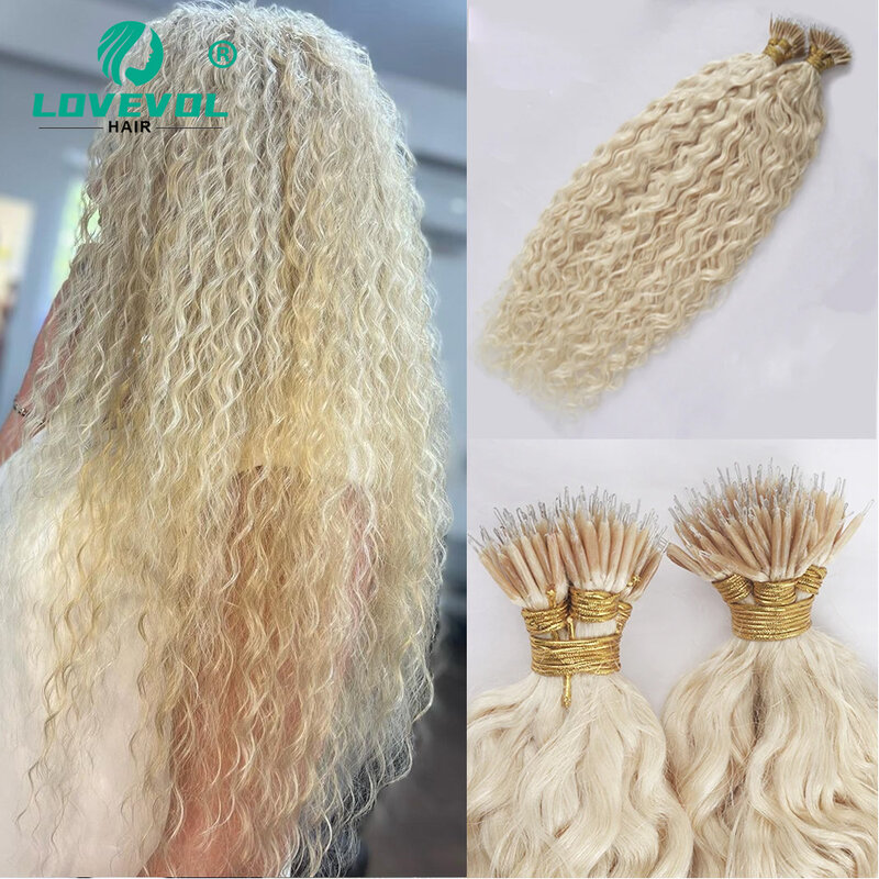 Lovevol-extensiones de cabello brasileño, cabello humano rizado de queratina, ONDA DE AGUA, Micro bucle, 12 "-26"