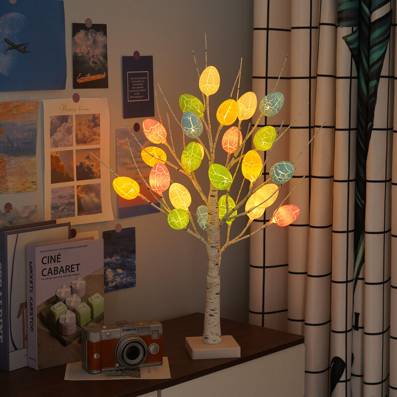 Семейный декор, Березовое дерево, пасхальное яйцо, весеннее украшение, красочные 60 см, 24 светодиода, украшения «сделай сам»