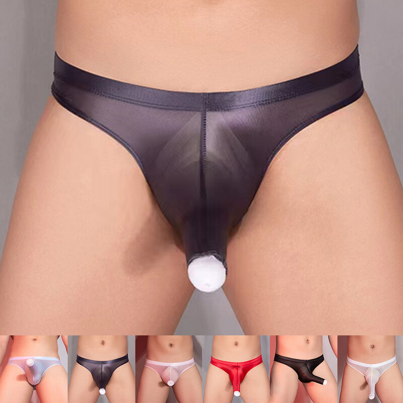 Sexy Men Briefs Glossy Oily Shiny Elephant Nose Panties Low Waist Underwear Elastic Lingerie Sheer Sissy Underpants Slip Homme