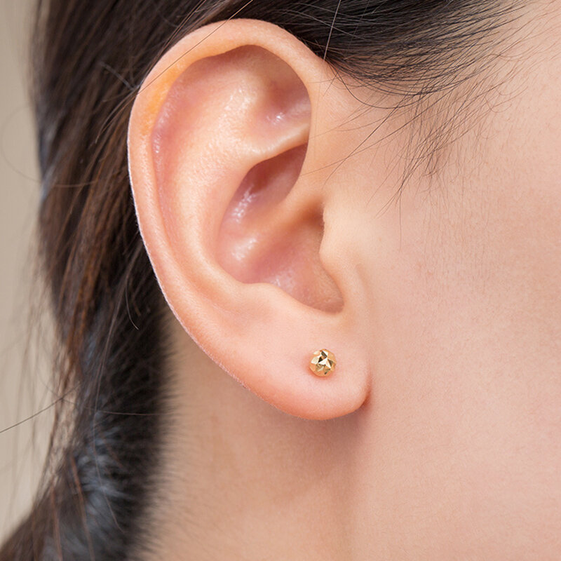 14K Solid Gold Laser Bead Earring Vrouwelijke AU585 Eenvoudige Veelzijdige Oor-Piercing Anti-Allergie Paar Temperament Oor accessoires