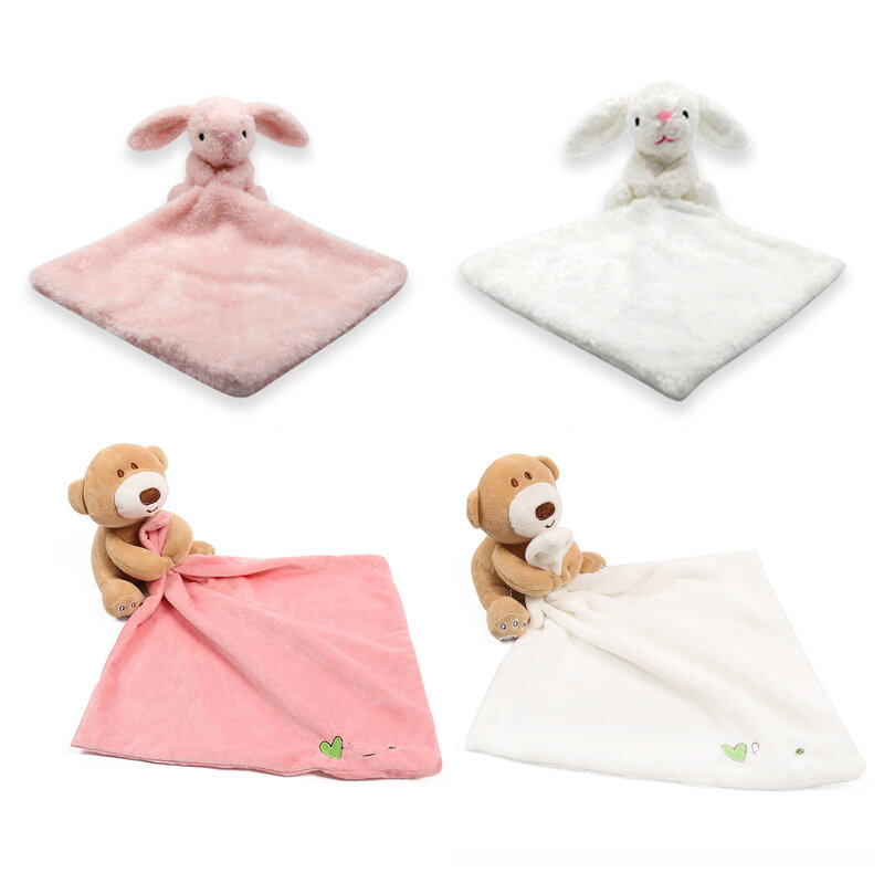 Edredón de felpa para bebé, manta suave de peluche para recién nacido, juguetes para dormir, Animal de conejo, Baberos de toalla para calmar
