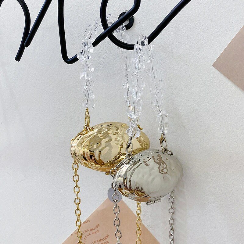 Mini bolso de hombro con cadena para mujer, bolsa de mano femenina con decoración de Metal, pintalabios de concha de mar, bolso cruzado de moda