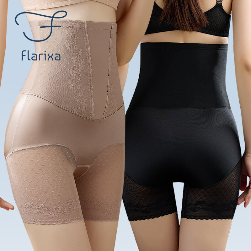 Flarixa Women High Waist Lace Panties Tummy Control Underwear Flat Belly Pants Hip Lift Panty Body Shaper Safety Shorts Summer